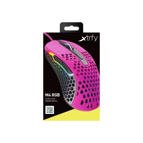  Xtrfy M4 RGB Ultra-Light Gaming Mouse, Unique Right-Handed Design, Pixart 3389 Sensor, Xtrfy EZcord - Pink