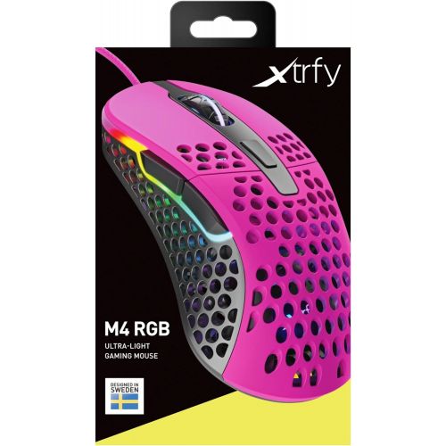  Xtrfy M4 RGB Ultra-Light Gaming Mouse, Unique Right-Handed Design, Pixart 3389 Sensor, Xtrfy EZcord - Pink