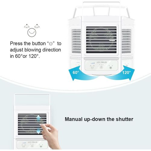  Xu Personal Air Cooler,Auto Oscillation,Portable Air Conditioner Fan with 3 Wind Speeds,2 Refrigeration,Ice Cooler Fan for Indoor Outdoor