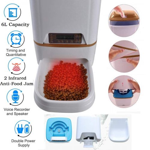  Xuliyme Automatic Dog&Cat Feeder Auto Pet Food Dispenser with LCD Display,Voice Record Remind, Timer Programmable, Portion Control for Medium & Large Dog - 4 Meals a Day