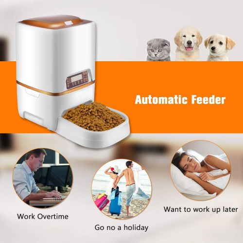  Xuliyme Automatic Dog&Cat Feeder Auto Pet Food Dispenser with LCD Display,Voice Record Remind, Timer Programmable, Portion Control for Medium & Large Dog - 4 Meals a Day