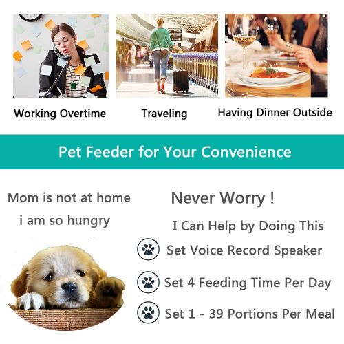  Xuliyme Automatic Dog&Cat Feeder Auto Pet Food Dispenser with LCD Display,Voice Record Remind, Timer Programmable, Portion Control for Medium & Large Dog - 4 Meals a Day