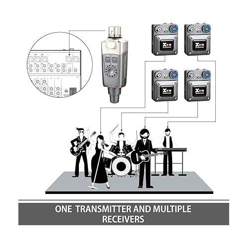  Xvive U4R4 Wireless in-Ear Monitor System Transmitter and 4 Receiver Personal IEM for Studio, Band Rehearsal,Live Performance