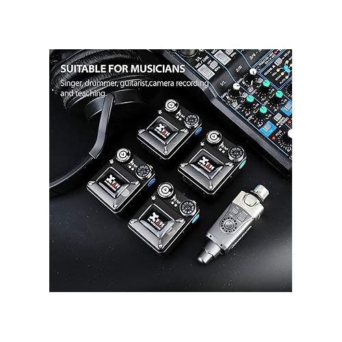  Xvive U4R4 Wireless in-Ear Monitor System Transmitter and 4 Receiver Personal IEM for Studio, Band Rehearsal,Live Performance