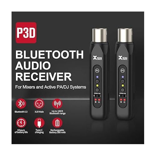  Xvive P3D Bluetooth XLR Receiver Pair for Audio Mixer, Active PA, DJ Systems