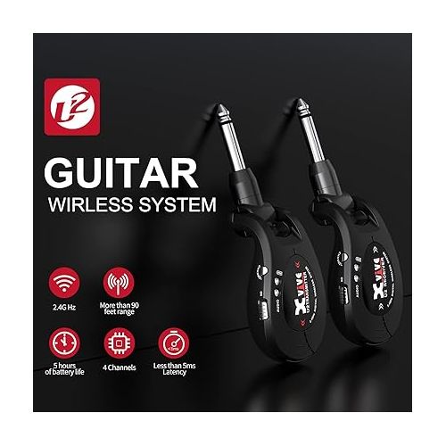  Xvive U2 Guitar Wireless System with Transmitter and Receiver for Electric Guitars, Bass, Violin (Red)