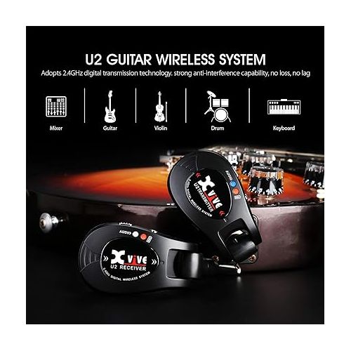  Xvive U2 Guitar Wireless System Rechargeable 2.4GHz Digital Guitar Wireless Transmitter and Receiver for Electric Guitar Bass Violin Keyboard