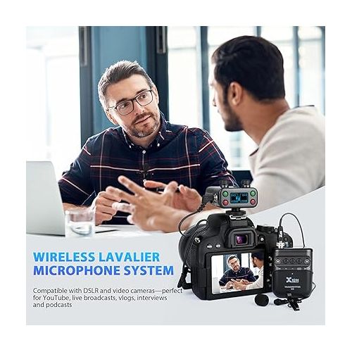  Xvive U5 Wireless Lavalier Microphone System 2.4Ghz Dual Channel with LV1 Lavalier Mic for DSLR Camera,Digital Camera,Recorder,Smart Phone for Recording YouTube TikTok Vlogging