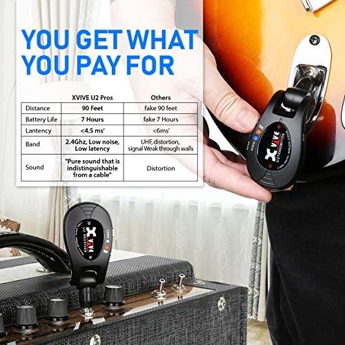  Xvive U2 Guitar Wireless System Rechargeable 2.4GHz Digital Guitar Wireless Transmitter and Receiver for Electric Guitar Bass Violin Keyboard