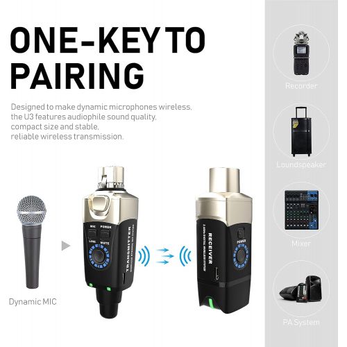  [아마존베스트]Xvive U3 Plug-on Microphone Wireless System for Dynamic Microphone, Audio Mixer, PA System and DSLR Camera.