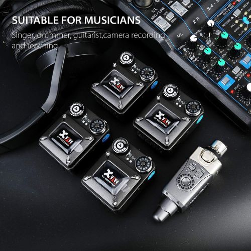  [아마존베스트]Xvive U4R4 Wireless In-Ear Monitoring System IEM System for Studio, Band Rehearsal,Live Performance Transmitter and Beltpack Receiver(1 Transmitter and 4 receiver)