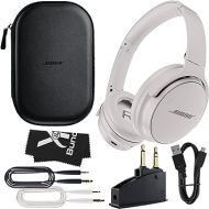Bose QuietComfort 45 Headphones Bundle with QC15 Airplane Jack Adapter, Audio Cable, Cloth - Bluetooth Wireless Noise Canceling Headphones, Over Ear Headphones Bose Noise Cancelling Headphones (White)