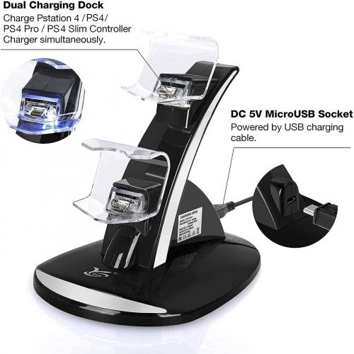  [아마존베스트]PS4 Controller Charger, Y Team Playstation 4 / PS4 / PS4 Pro / PS4 Slim Controller Charger Charging Docking Station Stand.Dual USB Fast Charging Station & LED Indicator for Sony PS