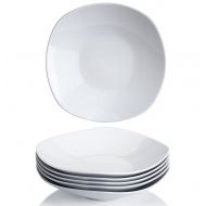 Y YHY YHY 9-inch Porcelain Salad/Pasta/Dessert Bowls,White Square Bowl Set, Wide & Shallow, Set of 6