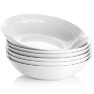 Y YHY 26 Ounces Porcelain Pasta Salad Bowls, White Soup Bowl Set, Wide and Shallow, Set of 6, Spiral Pattern
