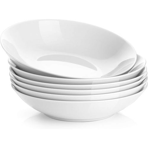  Y YHY 22 Ounces Porcelain Salad Pasta Bowls, Soup Bowl Set, Shallow and White, Set of 6