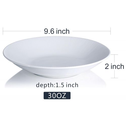  Y YHY 9.6-inch/30OZ Porcelain Serving Bowls, White Pasta/Salad Bowls Set, Wide & Shallow, Set of 4 - Stripe Pattern