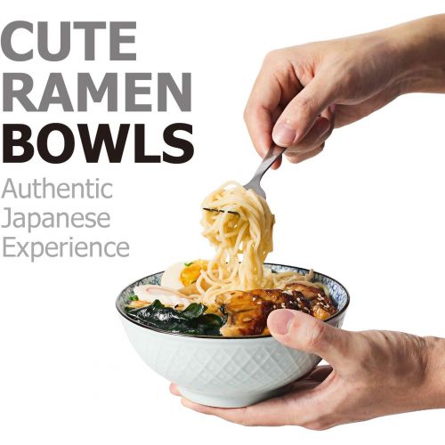  Y YHY Ceramic Bowls, Japanese Rice Bowl, Cereal Bowls for Kitchen, 16oz Blue Bowl Set of 4, Assorted Designs, Microwave and Dishwasher Safe
