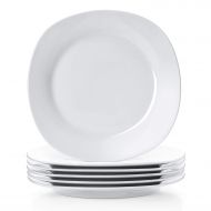 Y YHY 6 Pcs 10.5-inch Porcelain Dinner Plates, Square Round Serving Plate Set, White