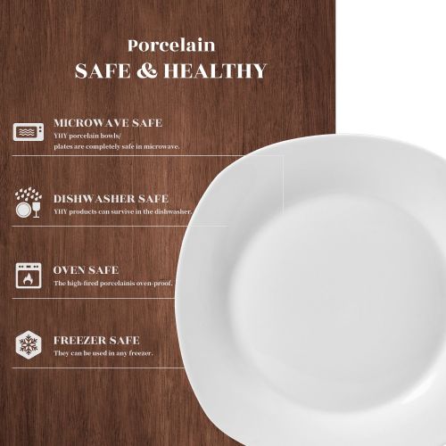  Y YHY 6 Pcs 10.5-inch Porcelain Dinner Plates, Square Round Serving Plate Set, White