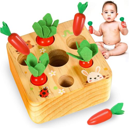  Y YOFUN YOFUN Montessori Toys?for Toddler?- Carrot Harvest Wooden Matching Puzzle, Shape & Size Sorting Games for Developing Fine Motor Skill,?Educational Gift for Baby Boys Girls, Made of