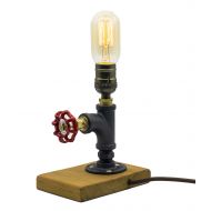 Steam Punk Lamp with Dimmer, Dimmable Loft Style Industrial Vintage Antique Style Light, Wood Base with Iron Piping Desk Lamp, Y-NutThe Professor Retro Desk Lamp LL-013