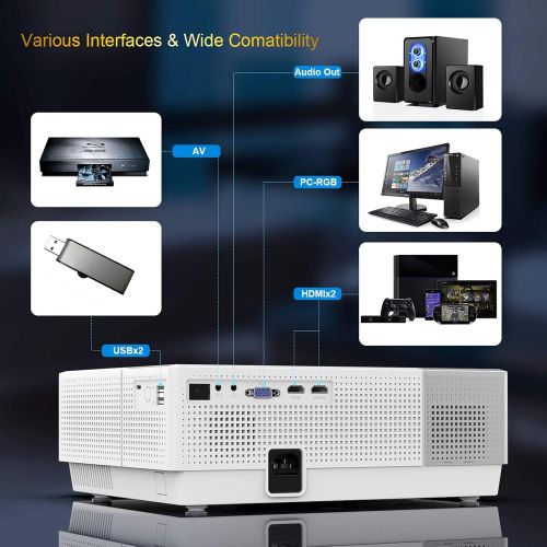  YABER Y31 Native 1920x 1080P Projector 7000 Lux Upgrade Full HD Video Projector, ±50° 4D Keystone Correction Support 4K, LCD LED Home Theater Projector Compatible with Phone,PC,TV