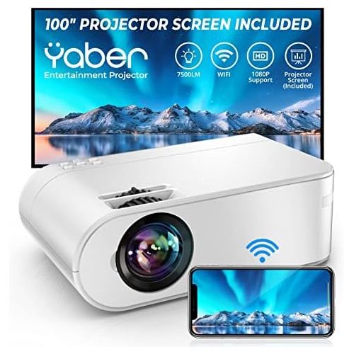  YABER V2 WiFi Mini 8000L Projector [Projector Screen Included] 1080P Full HD and 300 Supported, Portable Wireless Mirroring Projector for iOS/Android/TV Stick/PS4/PC Home & Outdoor