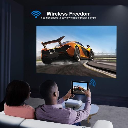  YABER V2 WiFi Mini 8000L Projector [Projector Screen Included] 1080P Full HD and 300 Supported, Portable Wireless Mirroring Projector for iOS/Android/TV Stick/PS4/PC Home & Outdoor