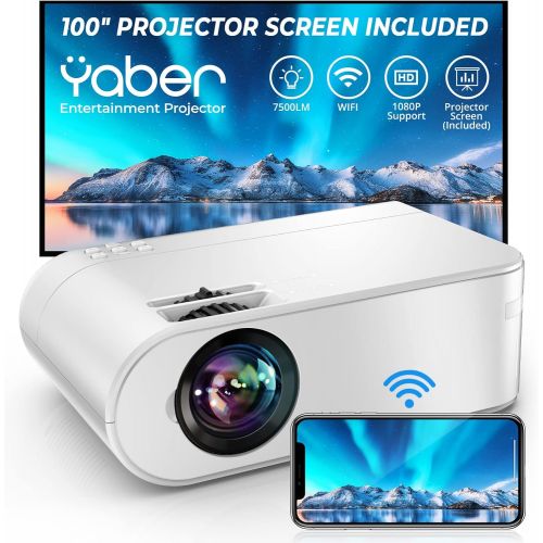  YABER V2 WiFi Mini 8000L Projector [Projector Screen Included] 1080P Full HD and 300 Supported, Portable Wireless Mirroring Projector for iOS/Android/TV Stick/PS4/PC Home & Outdoor