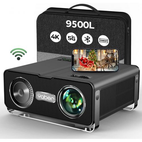  YABER V10 5G WiFi Bluetooth Projector 9500L Full HD 1080P 400 ANSI Lumen Projector Carry Bag Included Support 4K, 4D/4P Keystone&Zoom, Home Theater&Outdoor Video Projector for iOS/