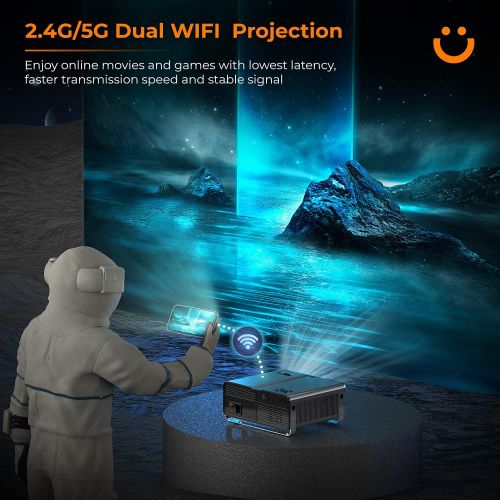  YABER V10 5G WiFi Bluetooth Projector 9500L Full HD 1080P 400 ANSI Lumen Projector Carry Bag Included Support 4K, 4D/4P Keystone&Zoom, Home Theater&Outdoor Video Projector for iOS/