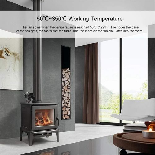  YADSHENG Fireplace Fan 4 Blade Heat Powered Stove Fan for Wood Log Burner Fireplace Silent Eco Friendly Heat Distribution (Color : Black, Size : One Size)