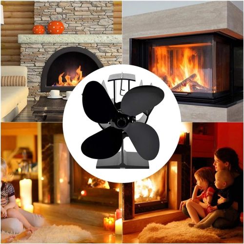  YADSHENG Fireplace Fan 4 Blade Heat Powered Stove Fan for Wood Log Burner Fireplace Silent Eco Friendly Heat Distribution (Color : Black, Size : One Size)