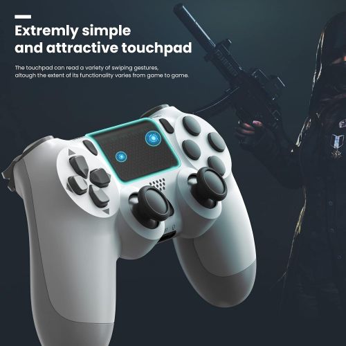  YAEYE Wireless Controller for PS4, 1000mAh PS4 Gamepad Joystick for PS4/Pro/Slim Console with Dual Vibration Bluetooth Connection and 6-axis Gyro Sensor Touchpad (White)