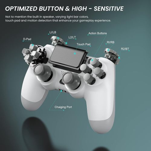  YAEYE Wireless Controller for PS4, 1000mAh PS4 Gamepad Joystick for PS4/Pro/Slim Console with Dual Vibration Bluetooth Connection and 6-axis Gyro Sensor Touchpad (White)