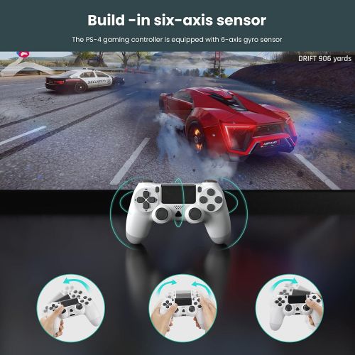  YAEYE Wireless Controller for PS4, 1000mAh PS4 Gamepad Joystick for PS4/Pro/Slim Console with Dual Vibration Bluetooth Connection and 6-axis Gyro Sensor Touchpad (White)