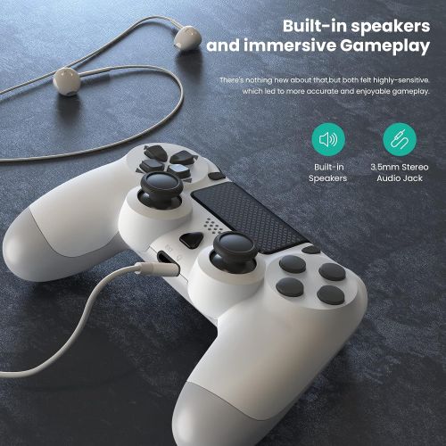  YAEYE Wireless Controller for PS4, 1000mAh PS4 Gamepad Joystick for PS4/Pro/Slim Console with Dual Vibration Bluetooth Connection and 6-axis Gyro Sensor Touchpad (White)