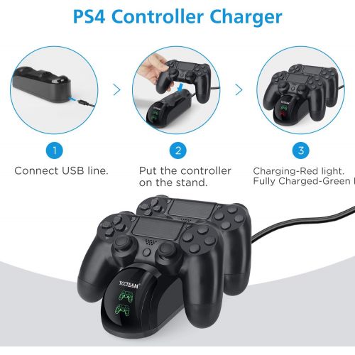  [아마존베스트]PS4 Controller Charger, YAEYE USB Charger Charging Docking Station Stand for Playstation 4 PS4/PS4 Slim/PS4 Pro Controller, Black