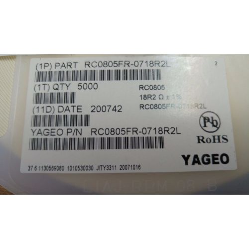  LOT OF 5000 PCS. YAGEO RC0805FR-0718R2L ROHS