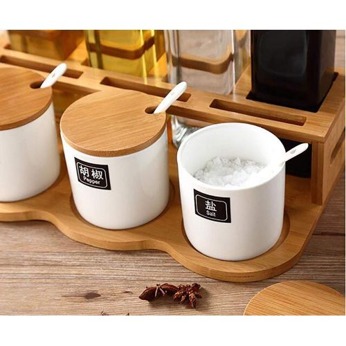  YAJAN-SpiceTank Ceramic Condiment jar,Square Oil Pot Combination,Filling The Seasoning Container,Supply Spice Box,Kitchen Storage,Multi-Functional Vinegar Pot Soy Sauce Pot