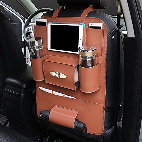  YAKER Backseat Organizer + iPad Mini and Tablet Holder, Multifunctional Storage Car Seat Back Organizer and Kick Mat Protectors, to Organize All Baby, Kids Travel Accessories (2 Pa