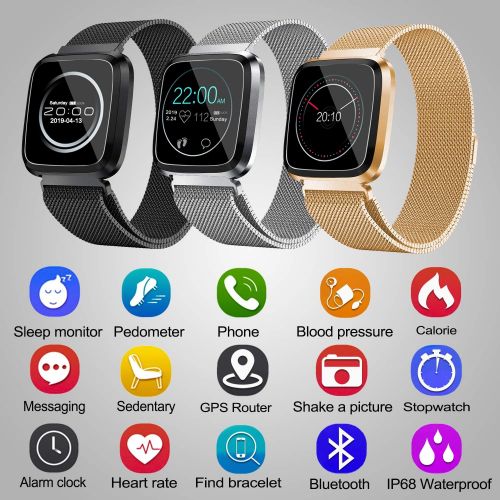  YAKOO Fitness Tracker Watch for Women Men - Waterproof Activity Smart Watch with Blood Pressure Heart Rate Monitor, Sport Outdoor Running GPS Tracker Pedometer Calorie Sleep Monitor for