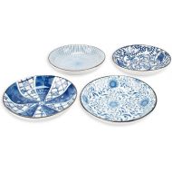 YALONG 7 inch Ceramic Assorted Motifs Floral Blue Plate Set, Shallow Porcelain Plates, Pasta Bowls Set of 4, Serving Dinner Bread Butter Dinner Appetizer Salad Floral Dessert Snack