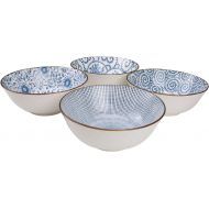 [아마존베스트]YALONG 40 oz bowls Large Blue White Porcelain Soup Bowls,Salad, Ramen Pasta Serving, Pho Large Bowls, Assorted Floral Patterns, Stackable Deep Noodle Bowls Set of 4 for Christmas G