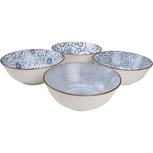  [아마존베스트]YALONG 40 oz bowls Large Blue White Porcelain Soup Bowls,Salad, Ramen Pasta Serving, Pho Large Bowls, Assorted Floral Patterns, Stackable Deep Noodle Bowls Set of 4 for Christmas G