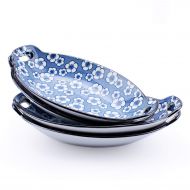 YALONG Au Gratin Pans Oval Ceramic Serving Baking Dish Set 11-Inch, Set of 4, Fine Porcelain Blue and White Color Mothers Day Gift