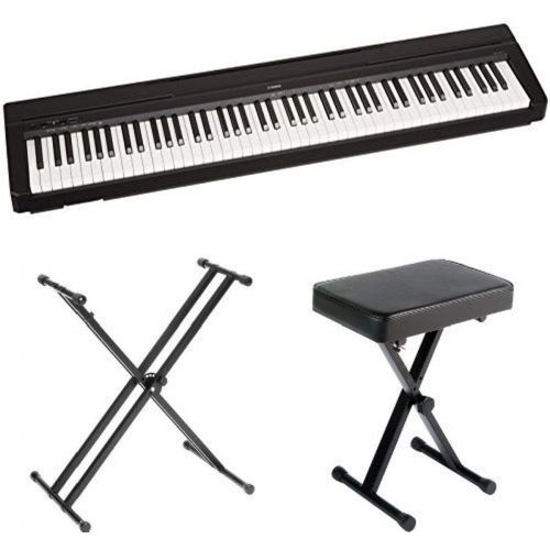  YAMA9 Yamaha P71 88-Key Weighted Action Digital Piano with Sustain Pedal, Power Supply, Stand, and Bench