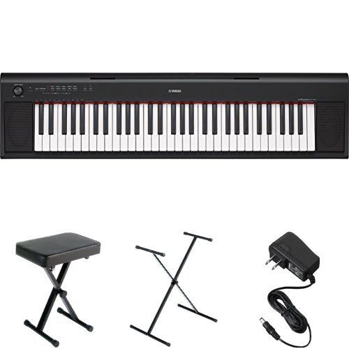  YAMA9 Yamaha NP12 61-Key Lightweight Portable Keyboard, Black, with Stand, Bench, and Power Supply