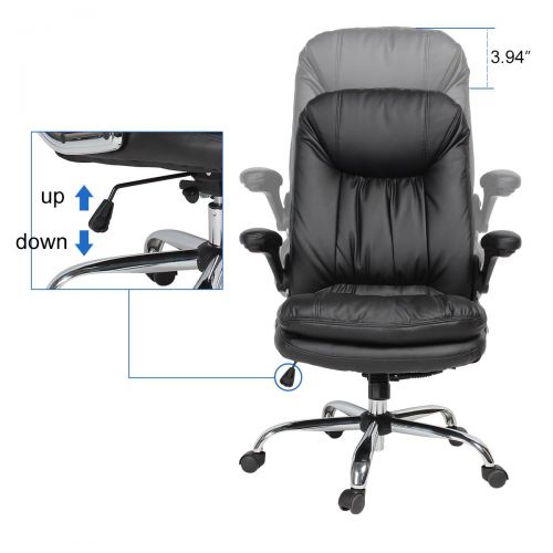  YAMASORO Ergonomic Home Office Chair with Flip-Up Arms and Comfy Headrest PU Leather High-Back Computer Desk Chair Big and Tall Capacity 330lbs Black